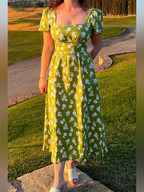 Reformation Dresses & Skirts - Reformation Pacome Linen Dress Green Floral Midi Dress Size 6